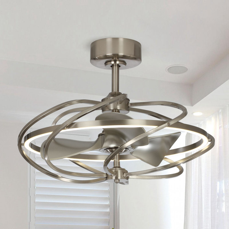 Orren Ellis 27" Alvernon 3 Blade LED Caged Ceiling Fan with Remote